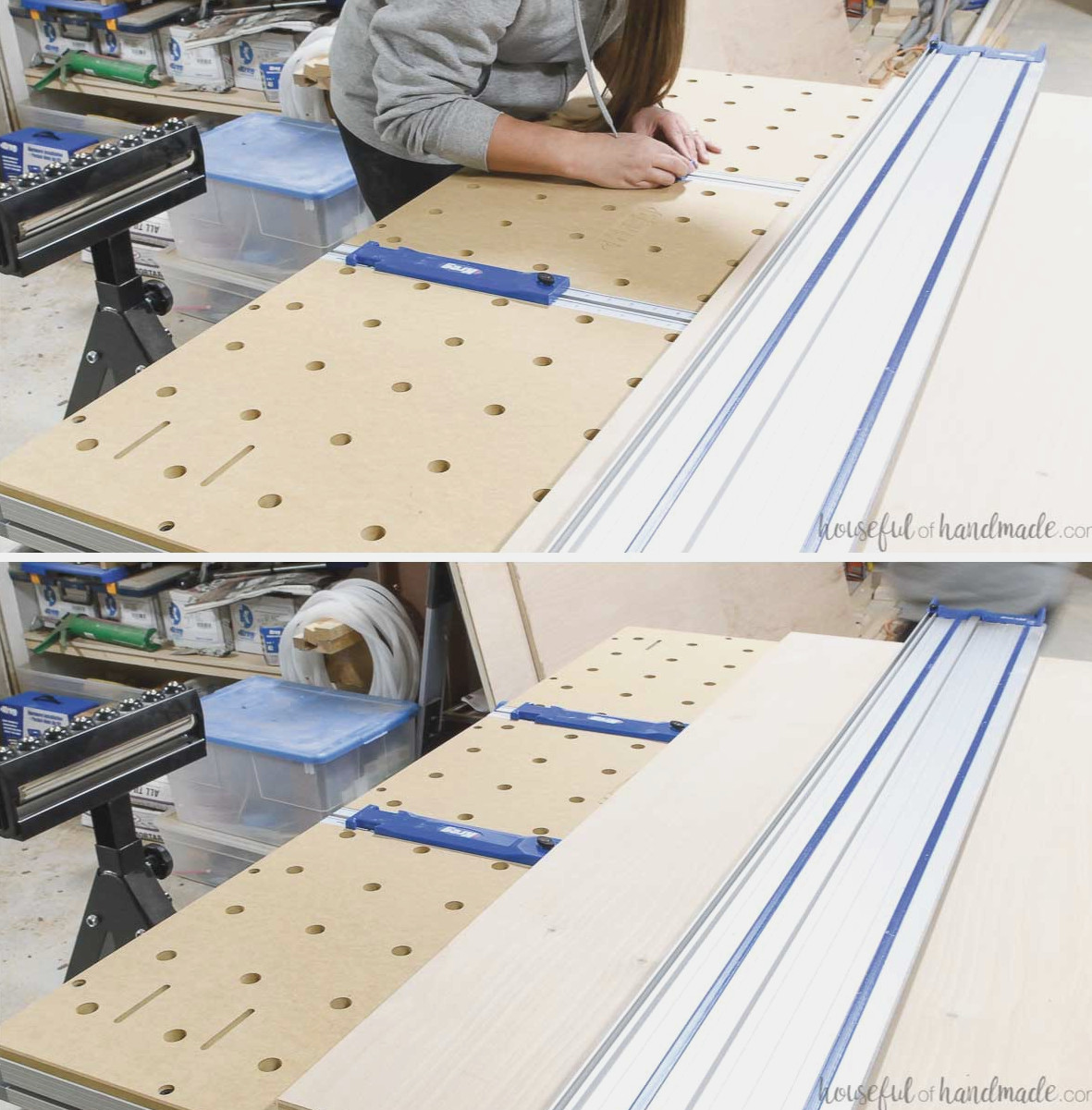 Preparing a repeated 15" rip cut in plywood with the ACS table. 