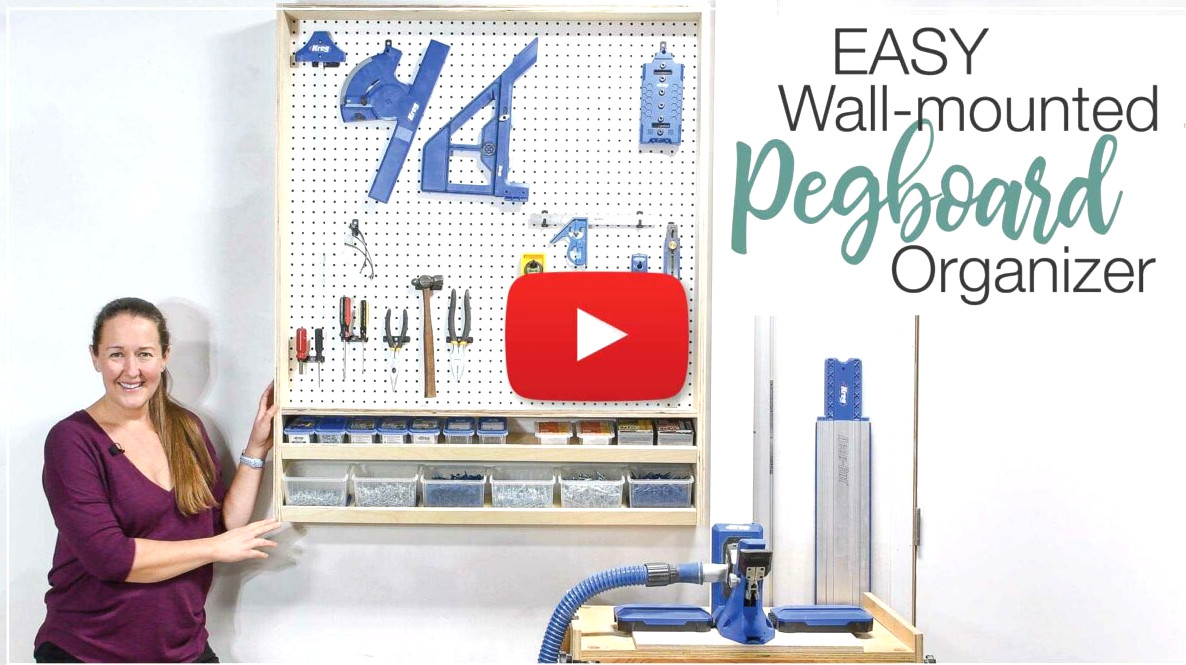 YouTube thumbnail for the pegboard wall organizer cabinet build video.