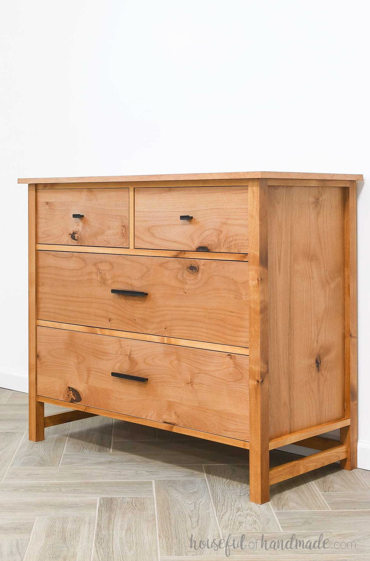 DIY 4 drawer dresser made from alder wood without stain. 