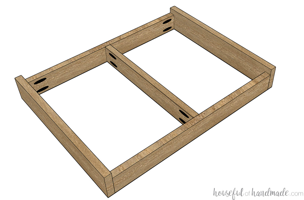 Lower frame for the double garbage can insert in the trash can cabinet.