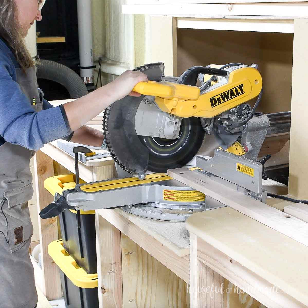 Cutting boards out on a miter saw.