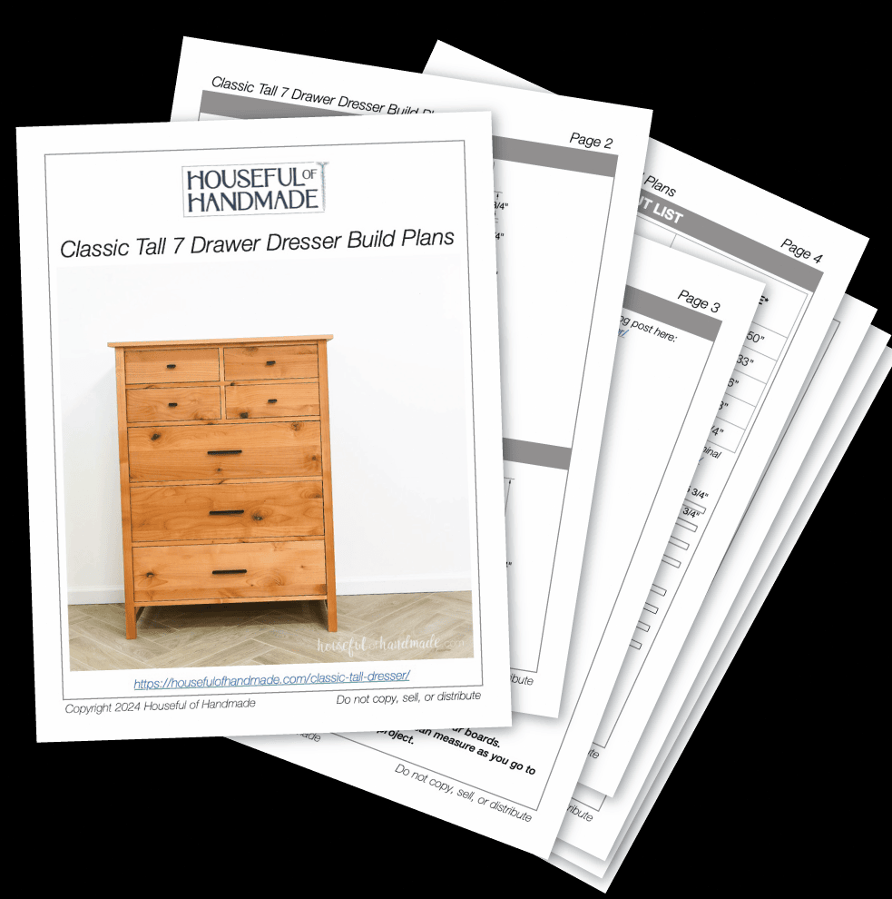 PDF plans for a tall 7 drawer dresser.