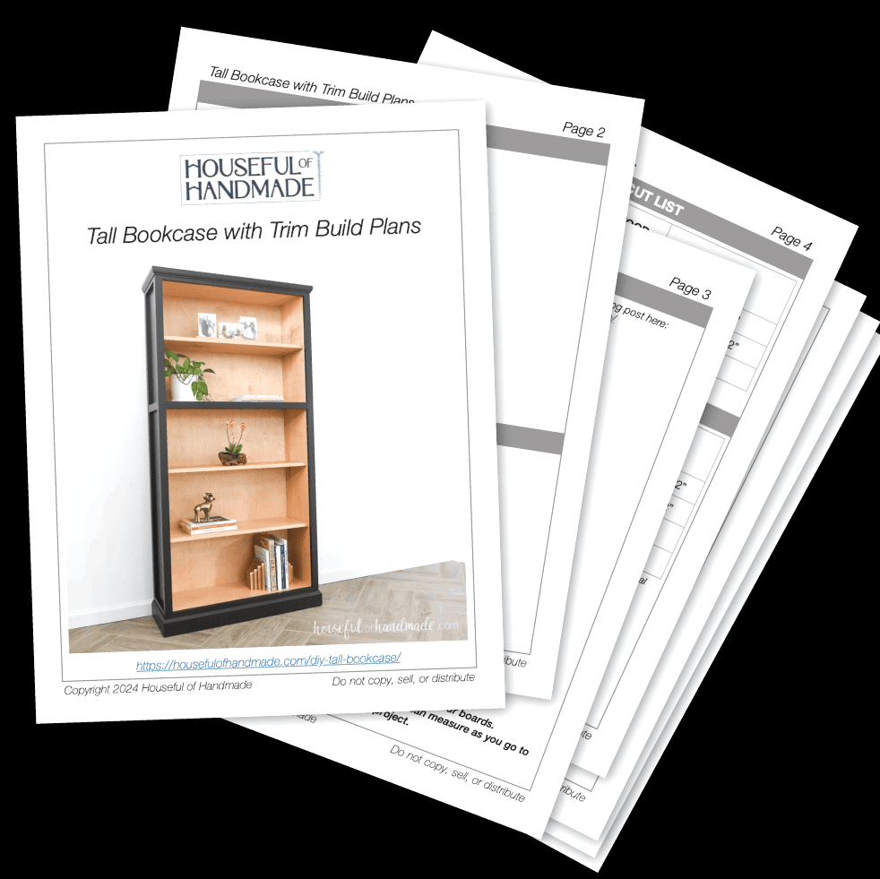 PDF plans for a tall bookcase with trim.