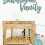 Image of the completed bathroom vanity from the plans with text overlay: Affordable DIY bathroom vanity.