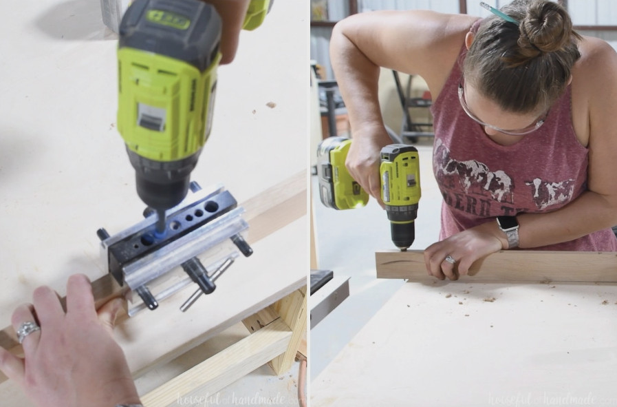 Predrilling holes to attach skirt to the table top.