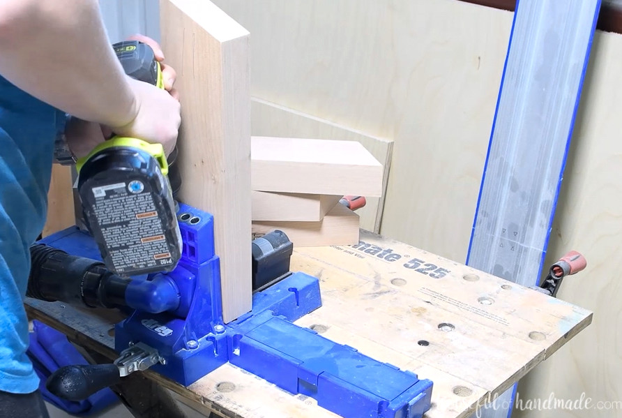 Adding pocket holes to the base sides on a Kreg jig.