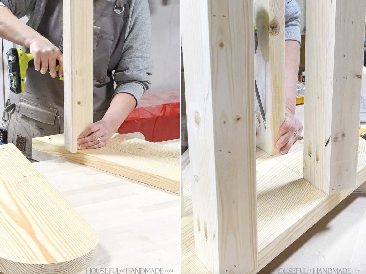 Installing the shelf boards between the sides.