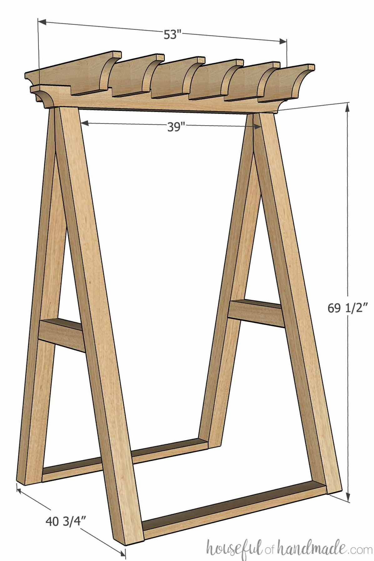 Three-dimensional drawing of the DIY hammock chair stand.