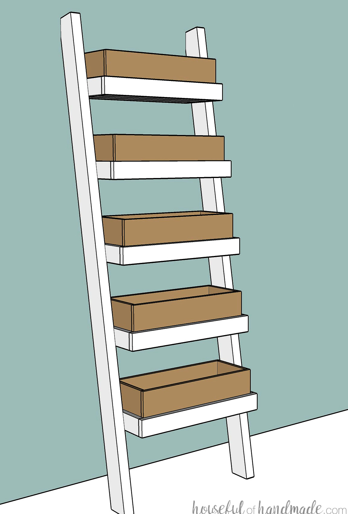 3D sketch of the DIY ladder planter.