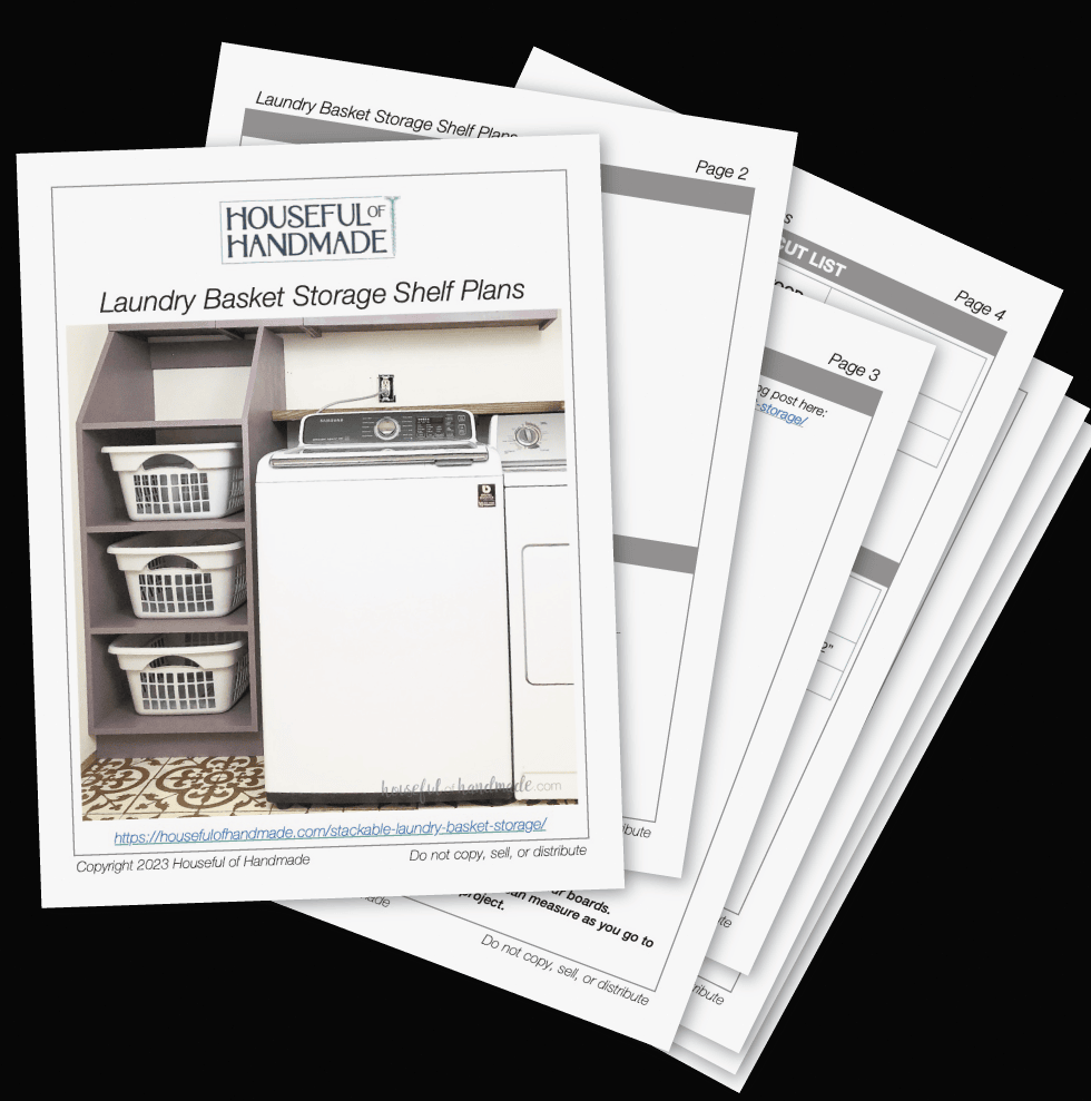 PDF plans for stackable laundry basket storage cabinet.