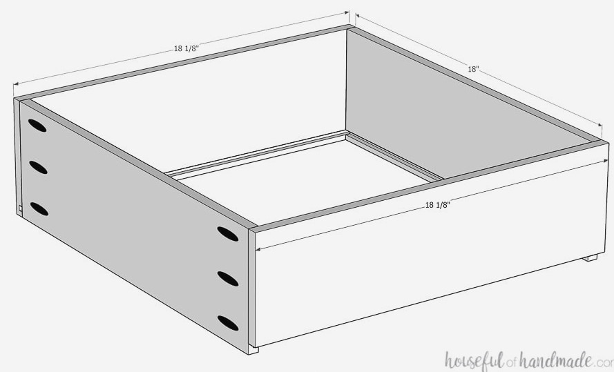 Drawer box put together with pocket hole screws. 
