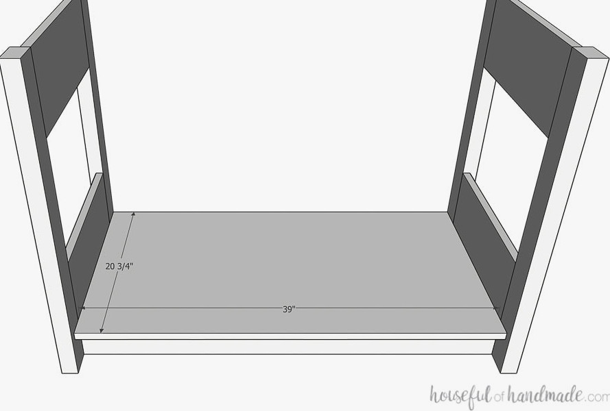 The bottom board secured between the side panels. 