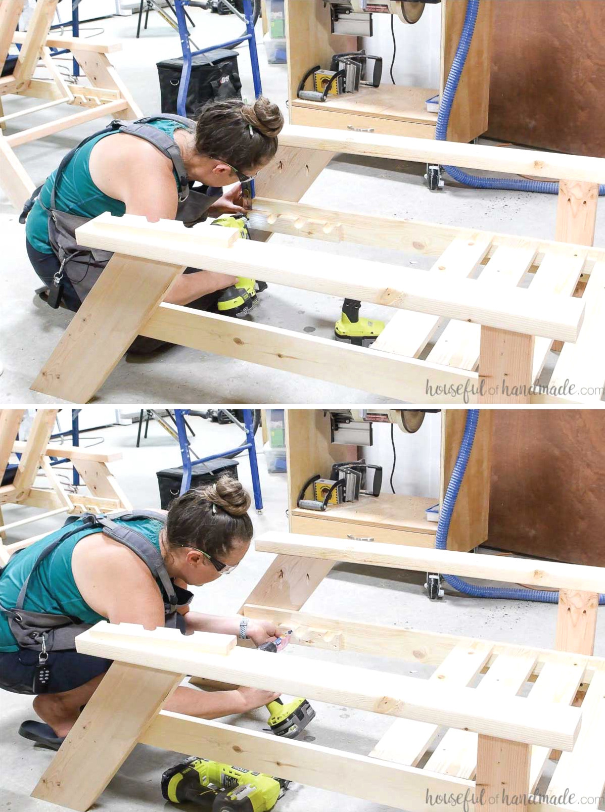 Attaching the trimmed out piece to the back of the rails.