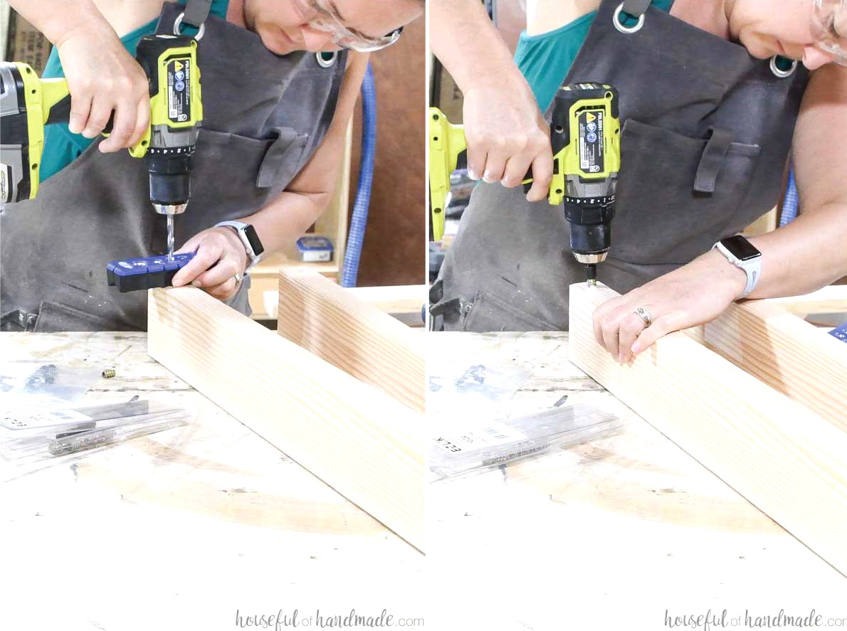 Adding threaded inserts to the 2x4s for the sides of the back rest.