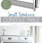 Create a lovely small console table for added storage and home decor. This DIY farmhouse console table features two spacious drawers and two shelves. An ideal storage solution for compact spaces. Housefulofhandmade.com