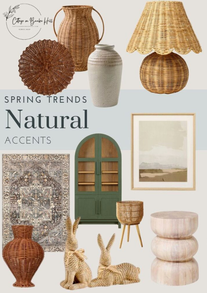 collage of spring natural accent home decor pieces