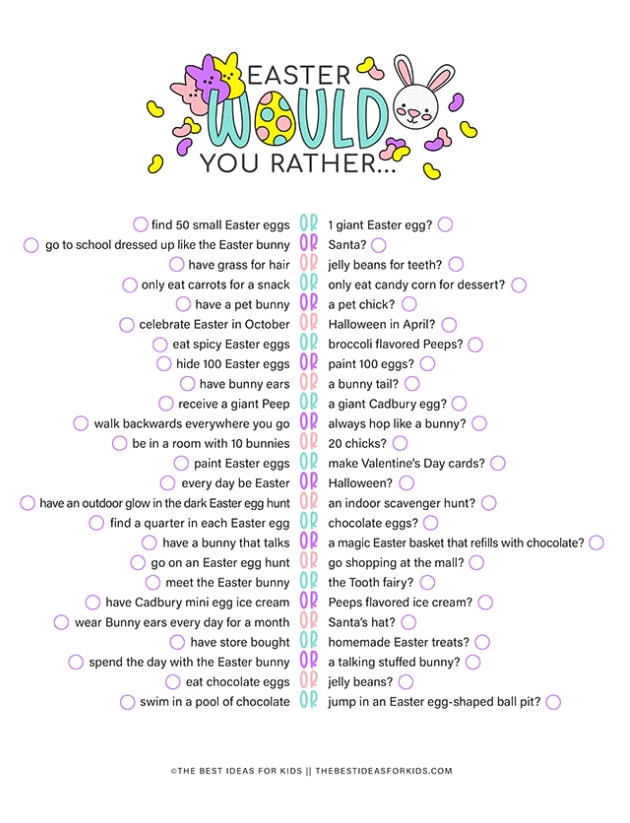 Complimentary Printable Easter Would You Rather Questions