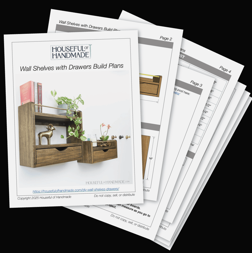 PDF plans for wall shelves with drawers.