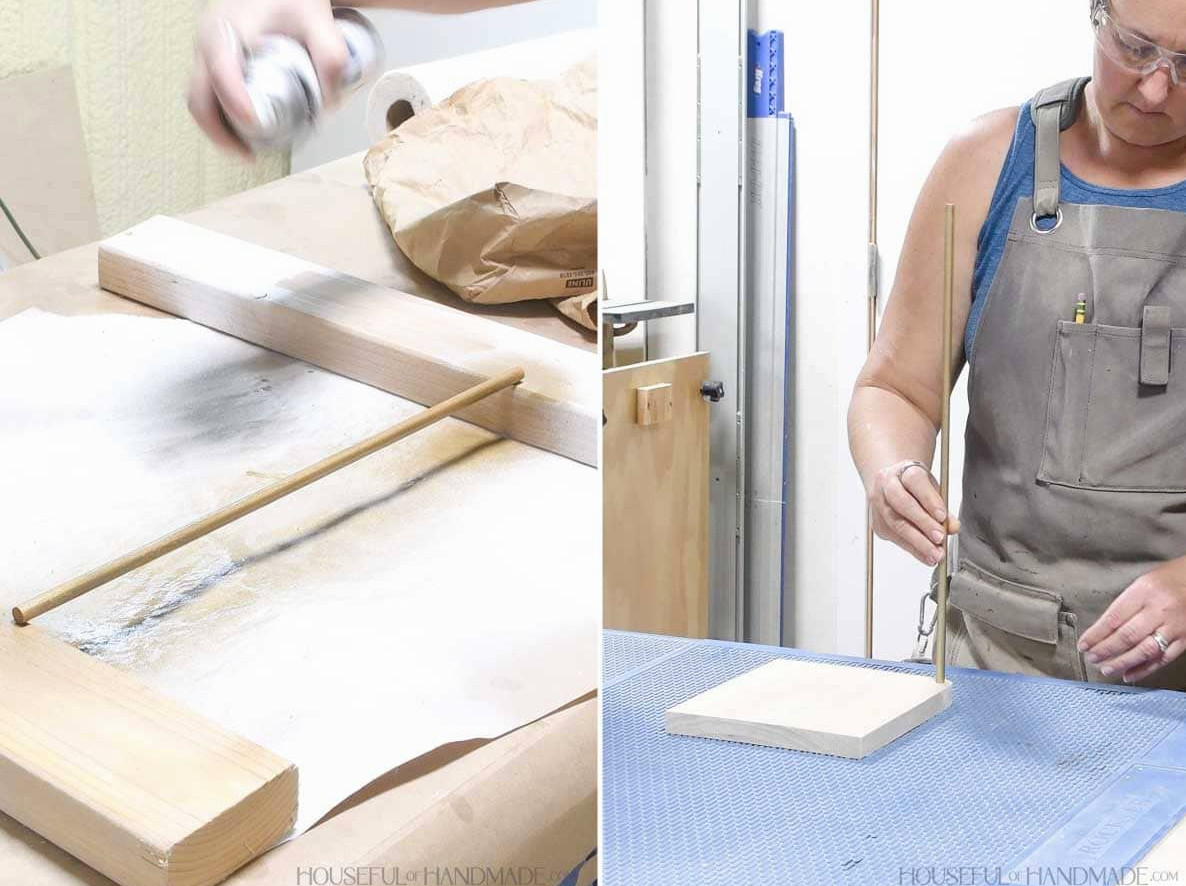 Painting a dowel and inserting it into the hole in one side.