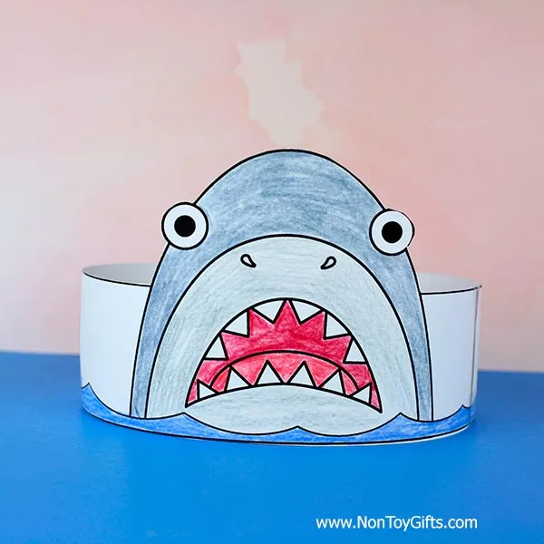 Shark paper hat craft printable kids