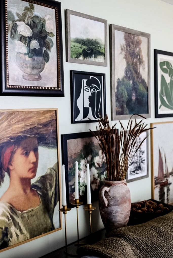 gallery wall on living room wall