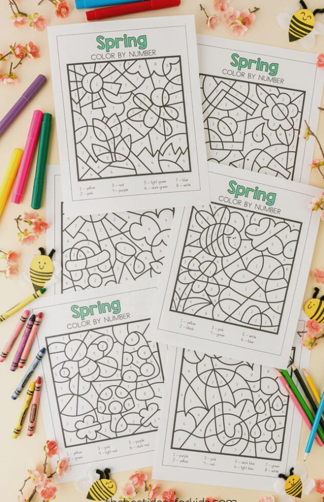 spring color by number printables
