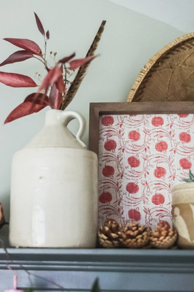 styled shelf with a vinage jug
