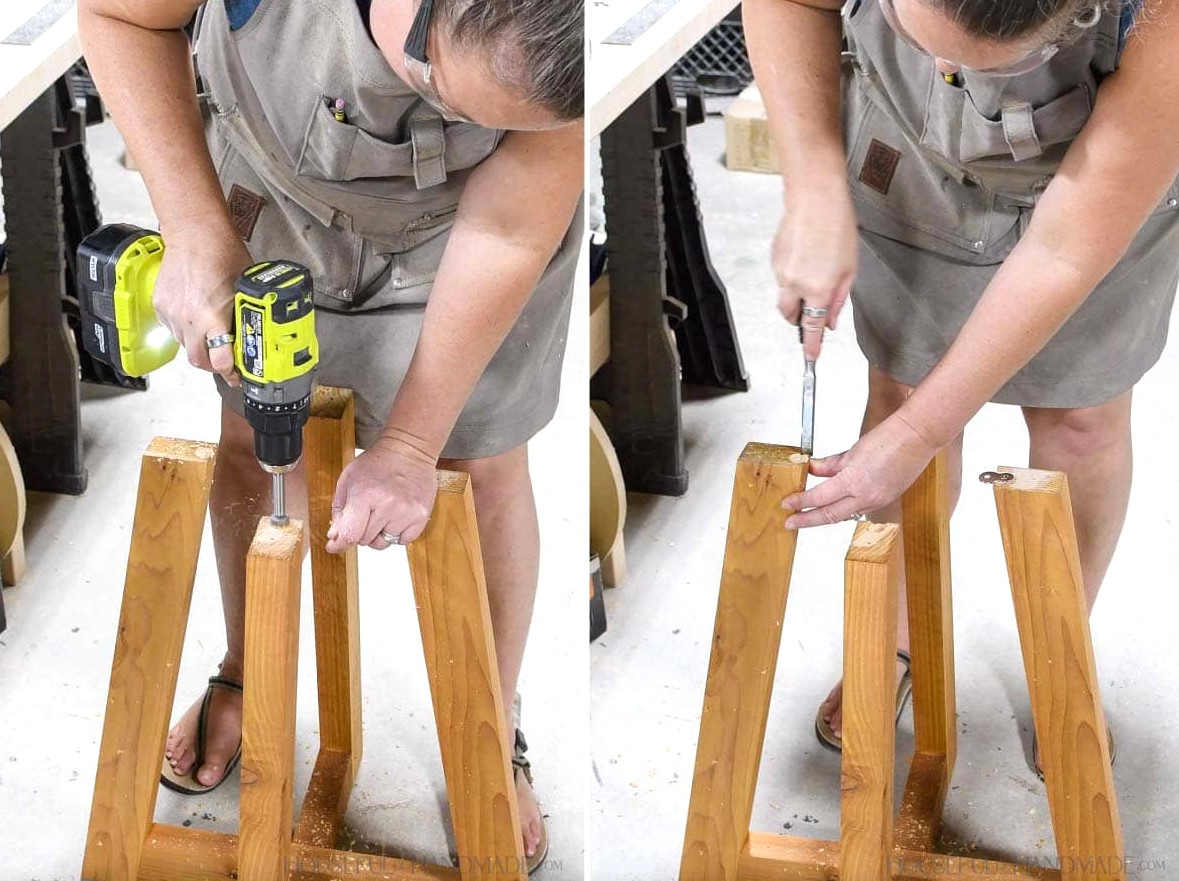 Drilling holes and carving out the sides for figure 8 fasteners.