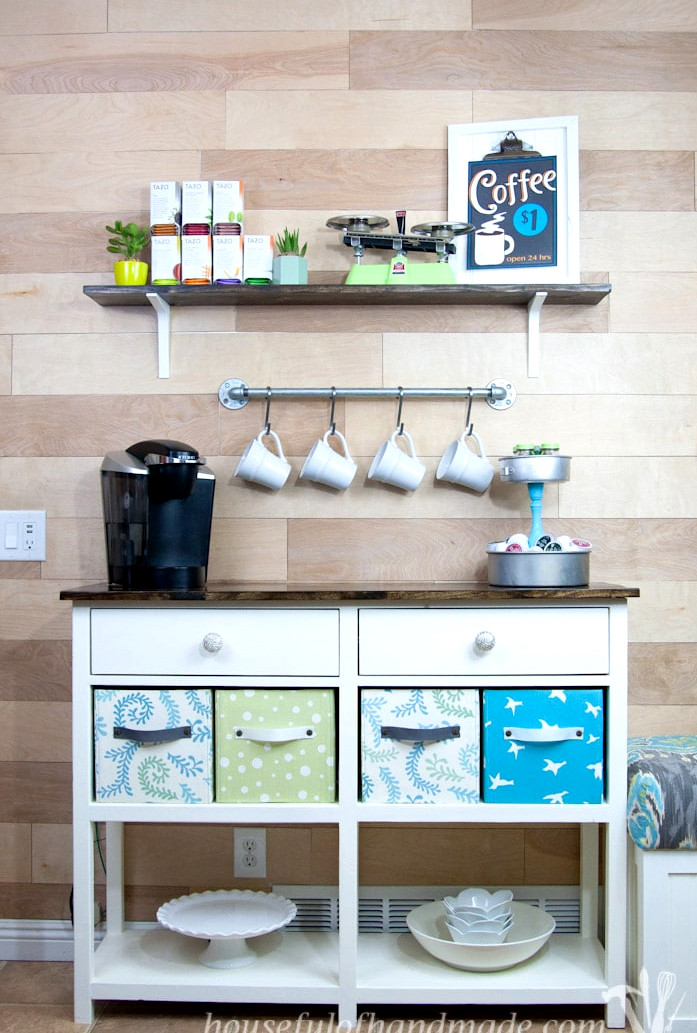 Use these fantastic DIY projects to organize your home this year. This coffee station is one of my favorites, with everything needed to prepare the perfect cup of coffee or tea, plus plenty of storage! | Housefulofhandmade.com