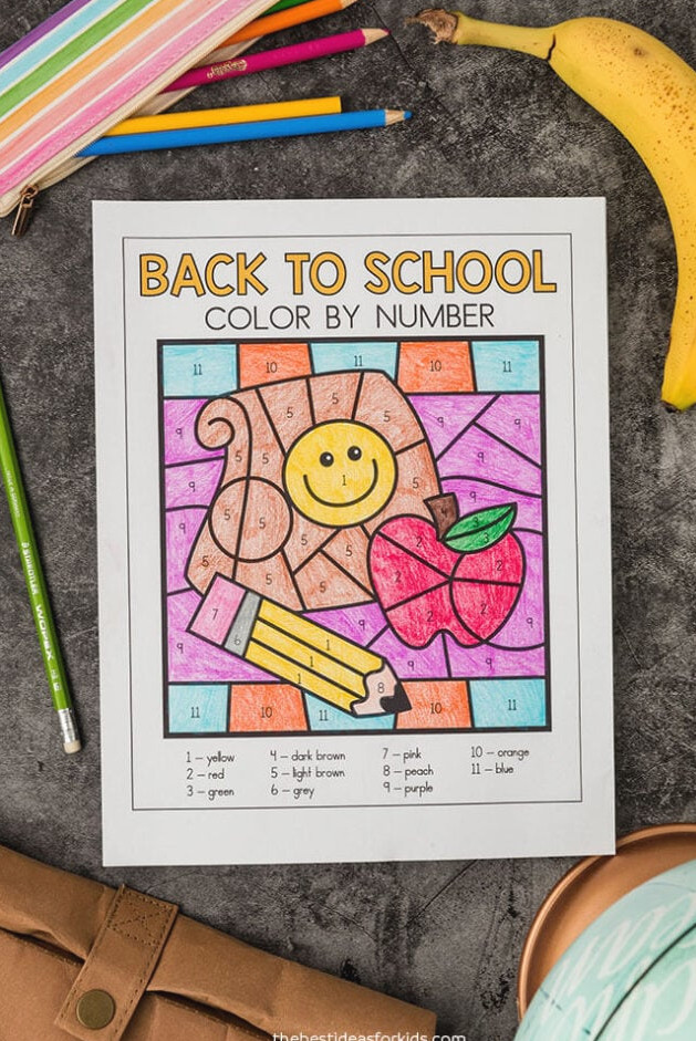 free back to school color by number printables