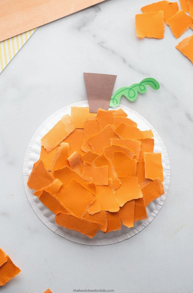 Paper Plate Torn Paper Pumpkin