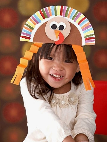 paper plate turkey hat craft for kids