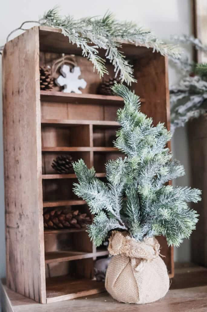 antique crate decorated for Christmas