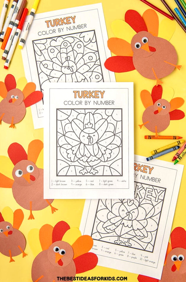 Free Printable Turkey Color by Number Sheets