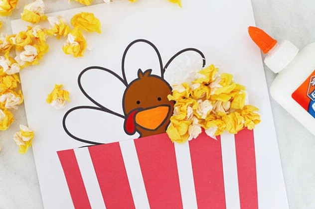 Glue down the tissue paper popcorn