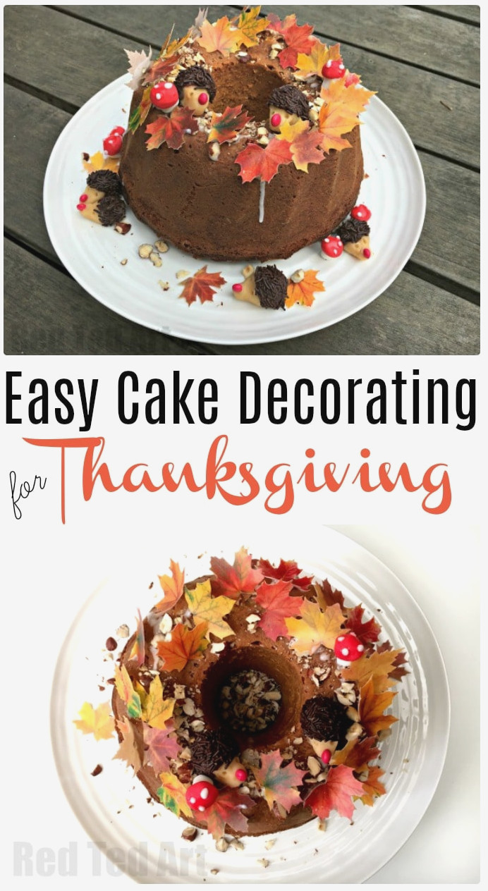 Thanksgiving Cake Decorating Ideas - How cute is this Fall Cake? Completely edible and oh so cute! We made this as my Mother in Law's Birthday Cake. The kids helped make the cake, hedgehogs and mushrooms.. the assembly of this Birthday/ Thanksgiving cake is super easy too!