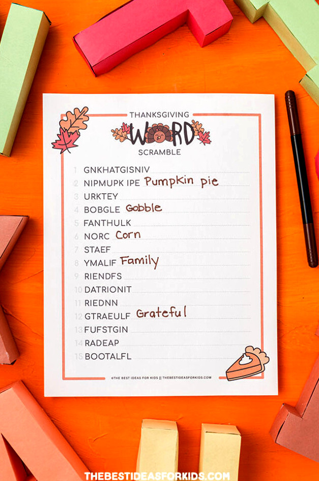 Thanksgiving Word Scramble with Answers