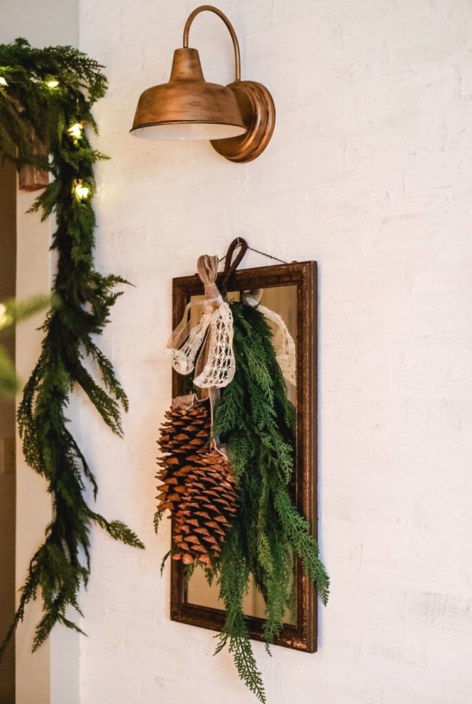pinecone swag on mirror