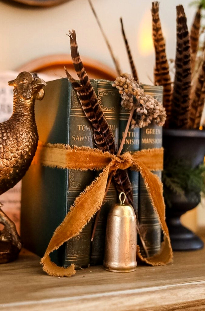 vintage books tied with velvet ribbon
