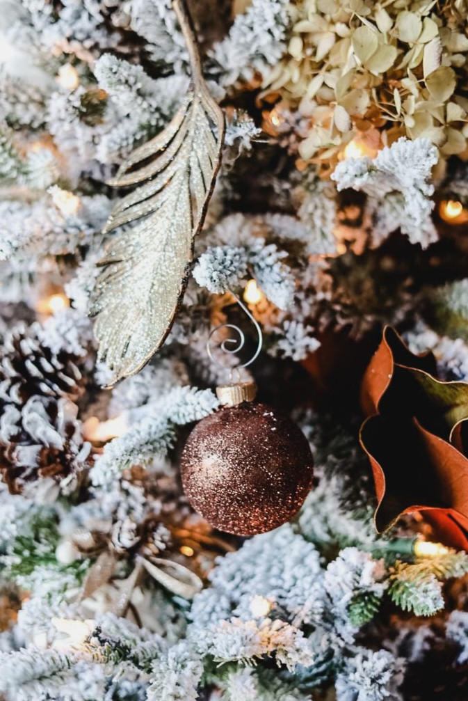 flocked christmas tree closeup
