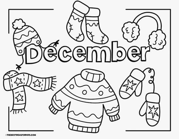 December Winter Clothes Coloring Page