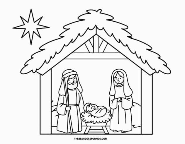 Nativity Manger Scene Coloring Page