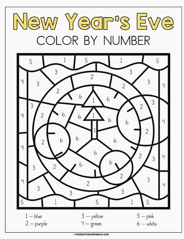 New Years Eve Clock Color by Number