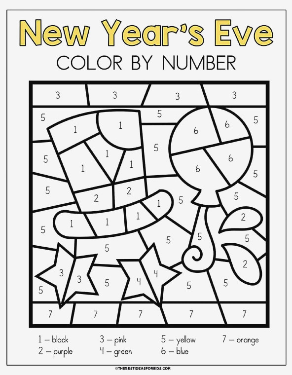 New Years Party Hat Color by Number