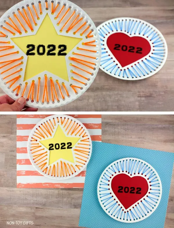 Heart 2022 Paper plate New Year craft for kids