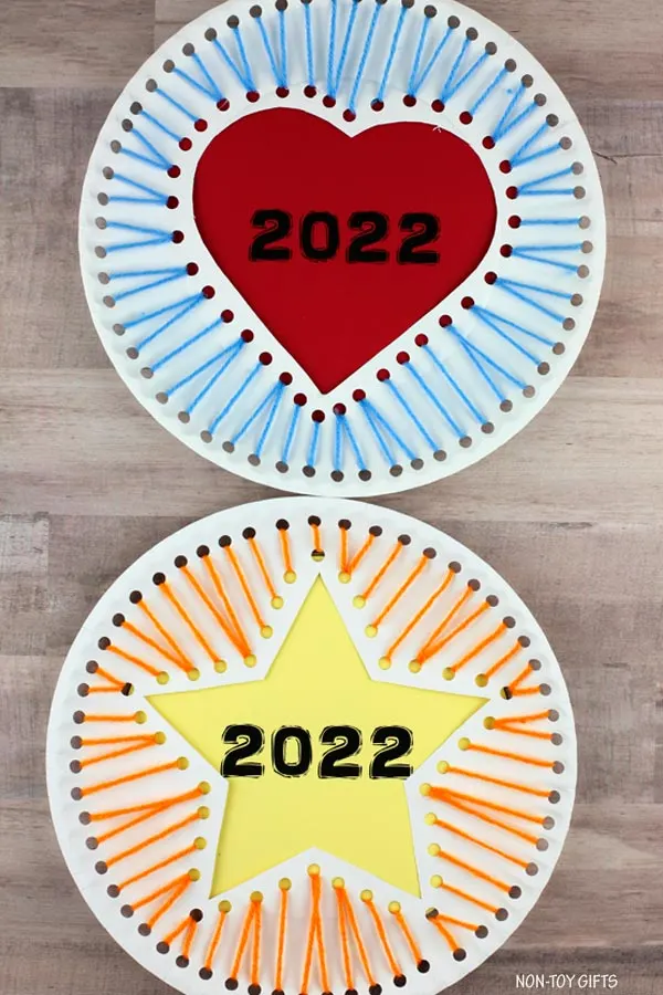Yarn and Paper plate New Year craft for kids