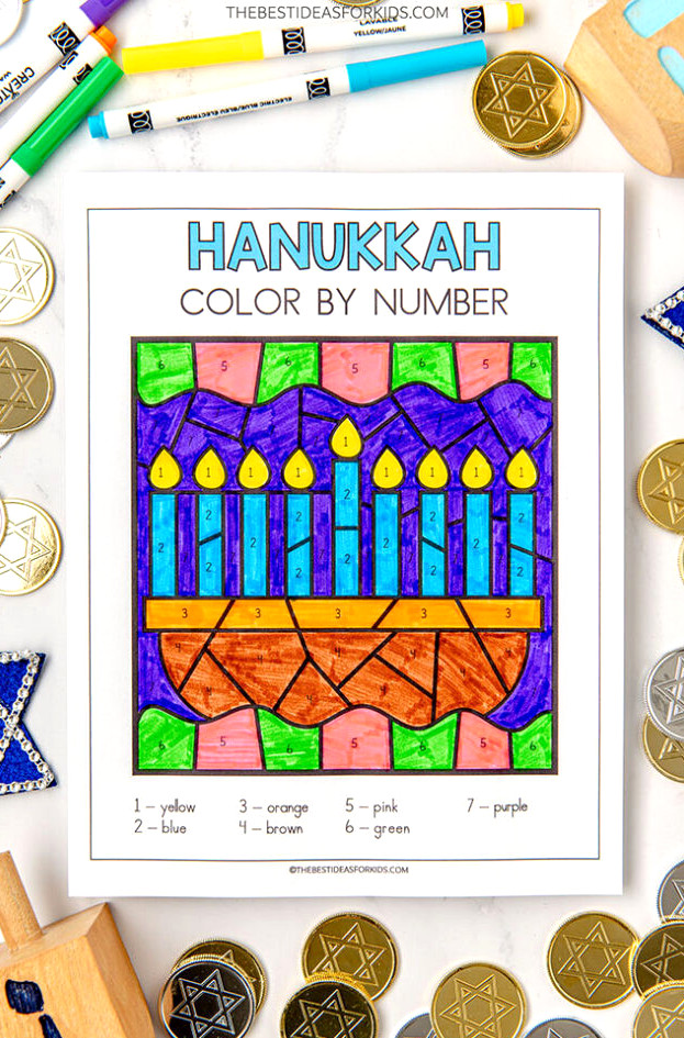 Menorah Color by Number Printable