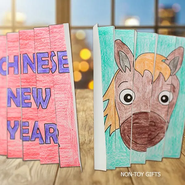 Lunar New Year horse agamograph paper craft assembled from numbered strips