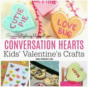 Fun Giant Conversation Hearts DIYs! This is great Valentine's Day Art project for kids - making your own Giant Conversation Hearts Sculptures for Valentines