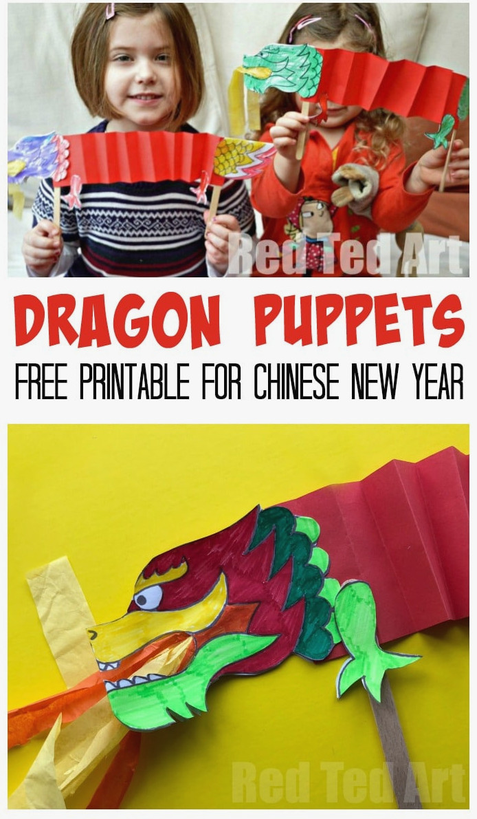 Dragon Puppet Printable. Super easy and fun Paper Dragon Puppets for Chinese New Year! A great Paper Chinese New Year craft for preschoolers. Love these gorgeous paper dragon puppets. #dragon #dragoncrafts #kids #preschool #chinesenewyear